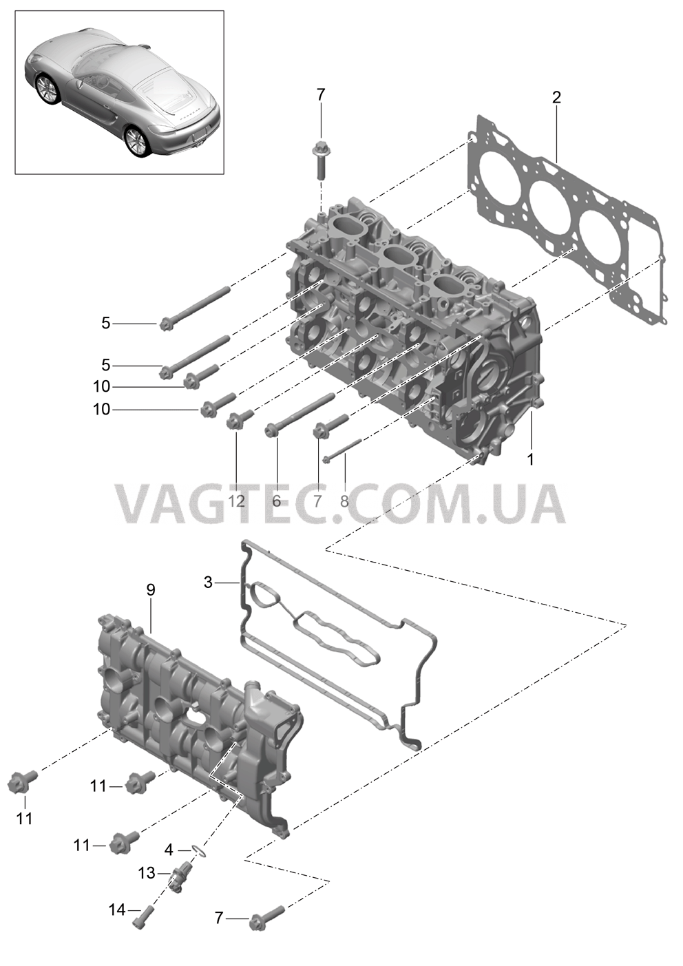 103-000 Гбц, с, Клапаны, Прокладка ГБЦ, Клапанная крышка для PORSCHE Cayman 2014-2016USA