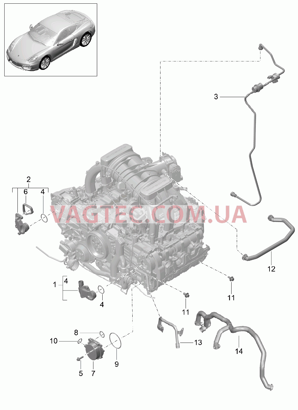 104-010 Кривошипный механизм, Система вентиляции, Вентиляция топливн.бака, Вакуумный насос для PORSCHE Cayman 2014-2016