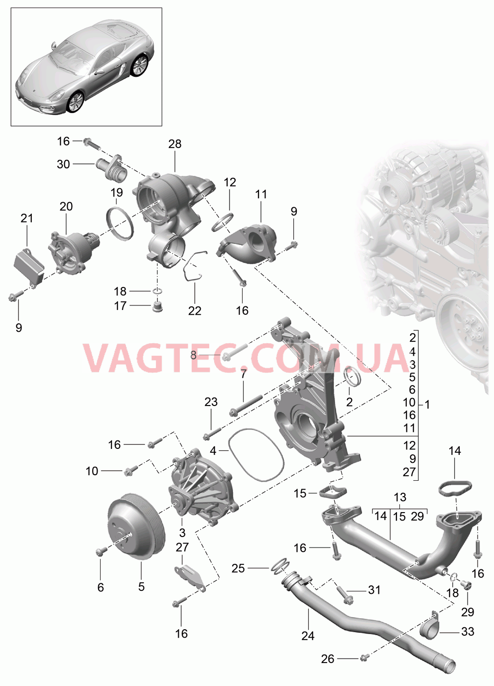 105-000 Водяной насос, Корпус термостата для PORSCHE Cayman 2014-2016