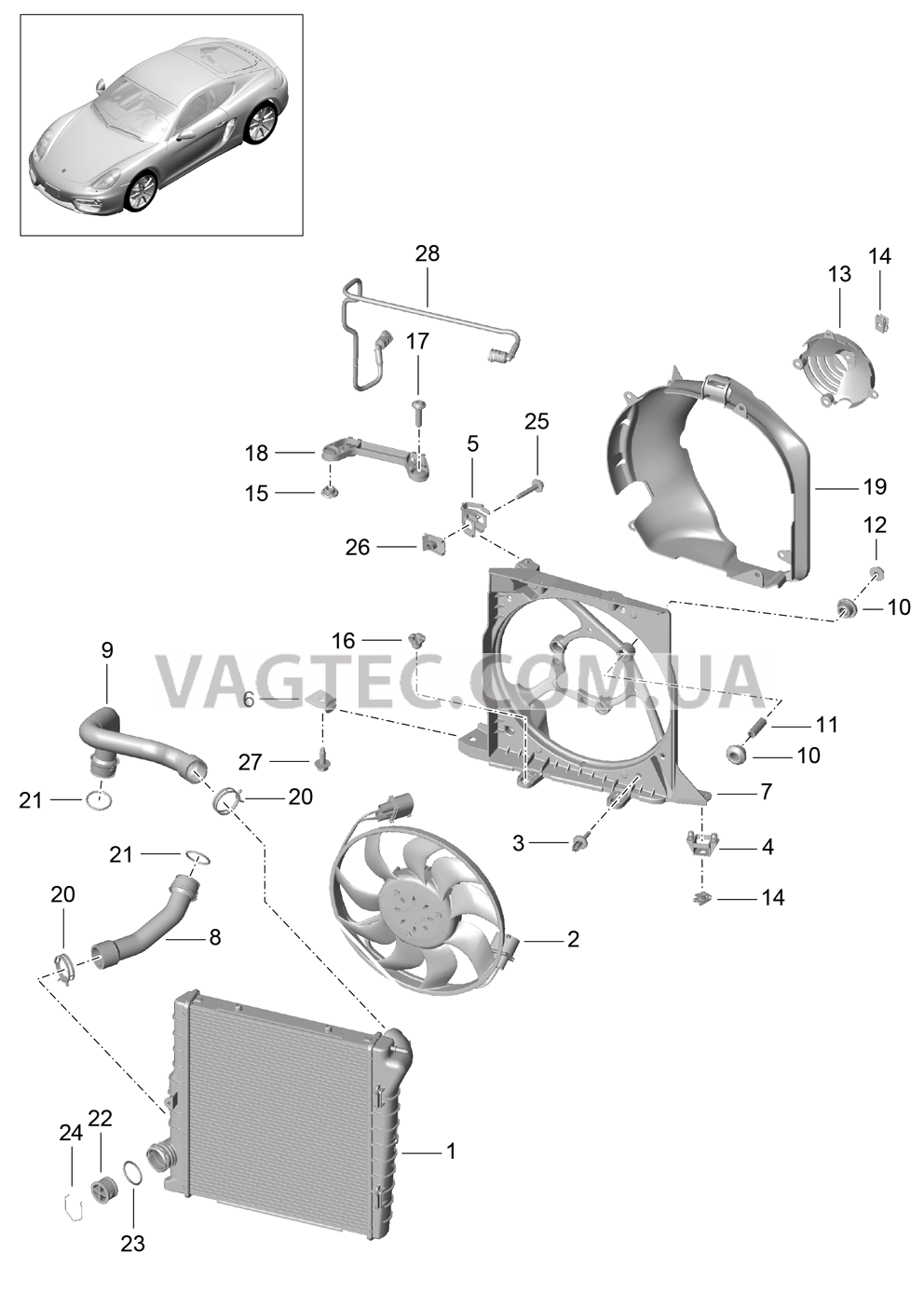 105-015 Водяное охлаждение 2, Жидкостный радиатор, Вентилятор для PORSCHE Cayman 2014-2016