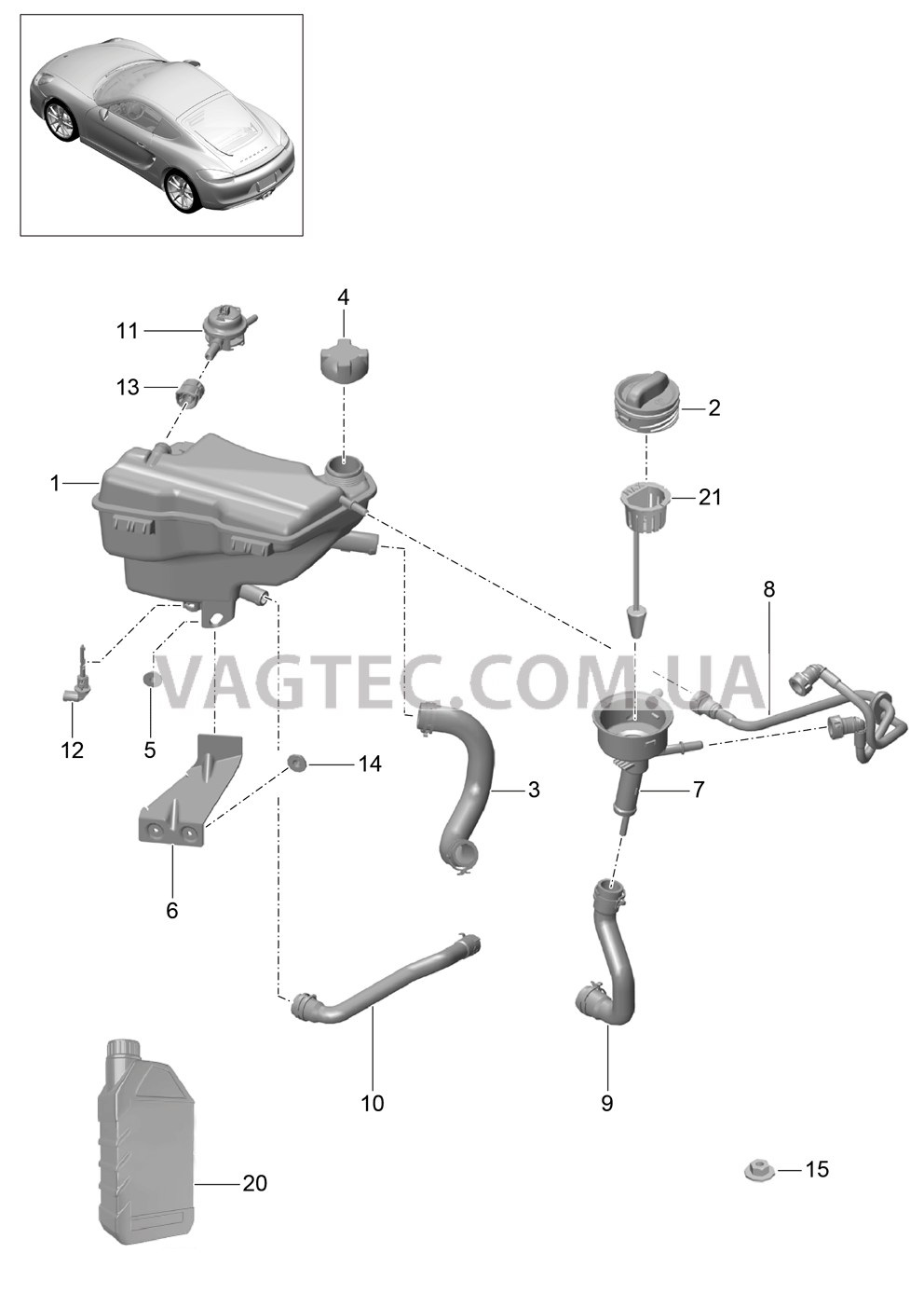 105-020 Водяное охлаждение 3, Водяной резервуар, Подача масла для PORSCHE Cayman 2014-2016