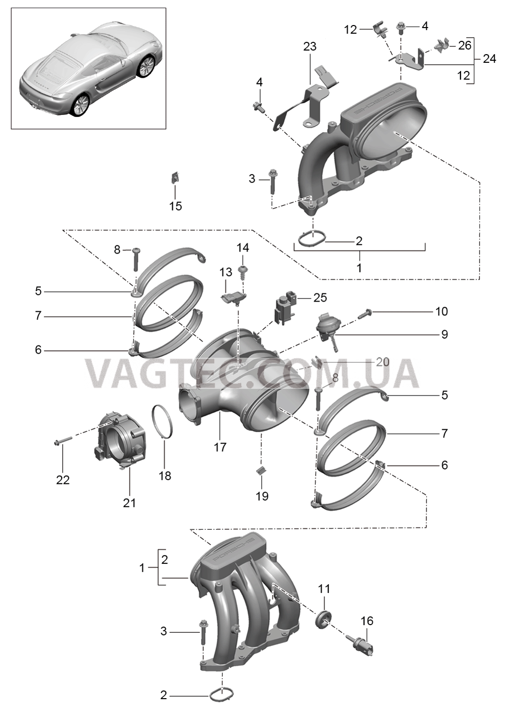 107-010 Впускной коллектор, Патр. дроссел.заслонки для PORSCHE Cayman 2014-2016