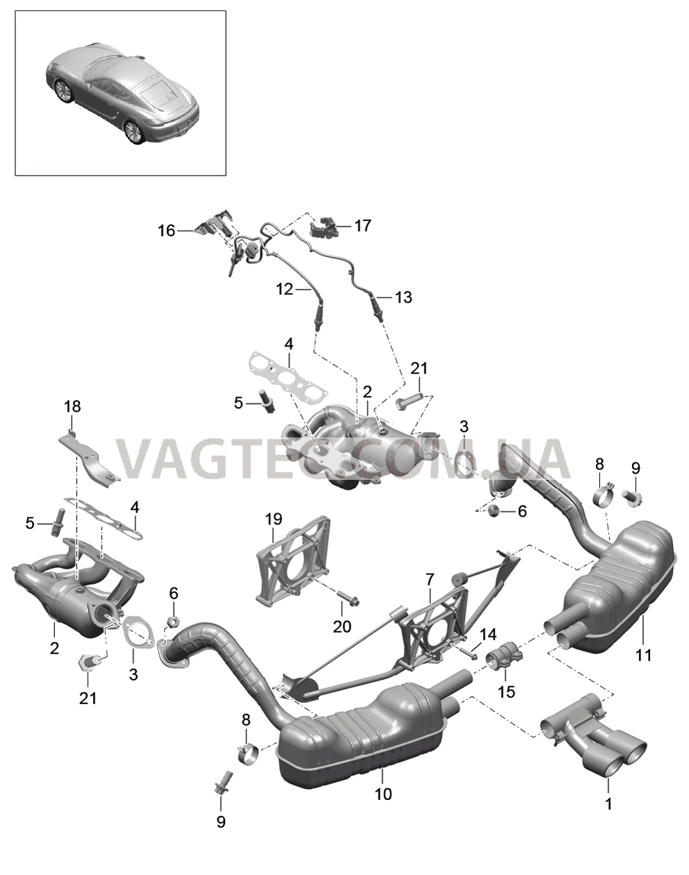 202-000 Выпускная система для PORSCHE Cayman 2014-2016USA