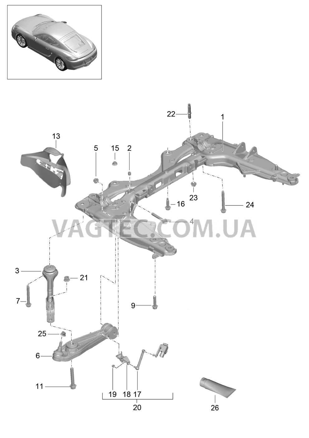 401-000 Поперечина, Поперечный рычаг для PORSCHE Cayman 2014-2016