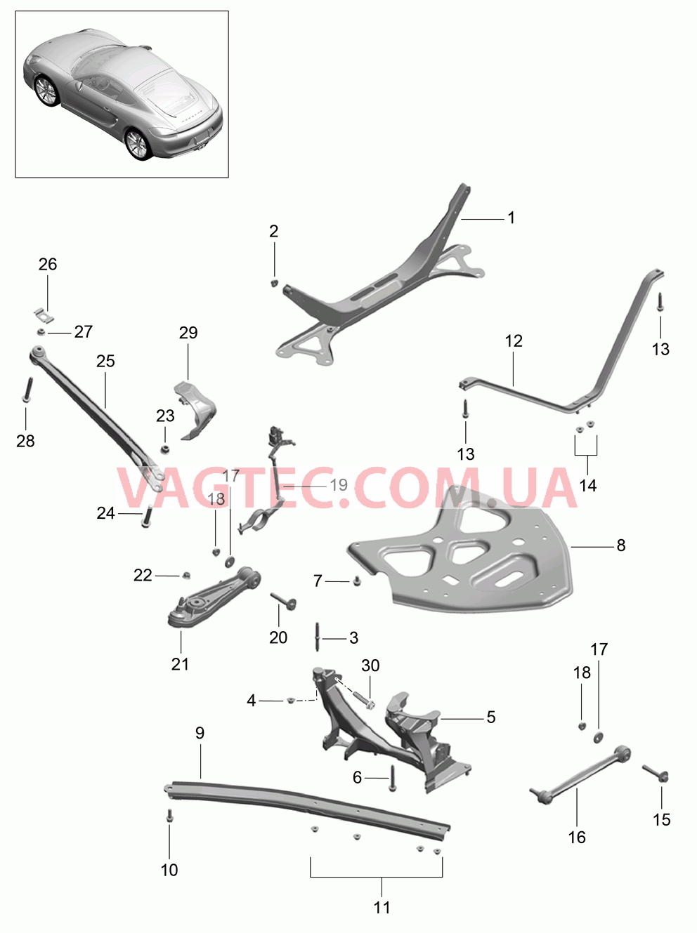 501-001 Задняя ось, Боковая часть, Держатель, Рычаг для PORSCHE Cayman 2014-2016USA