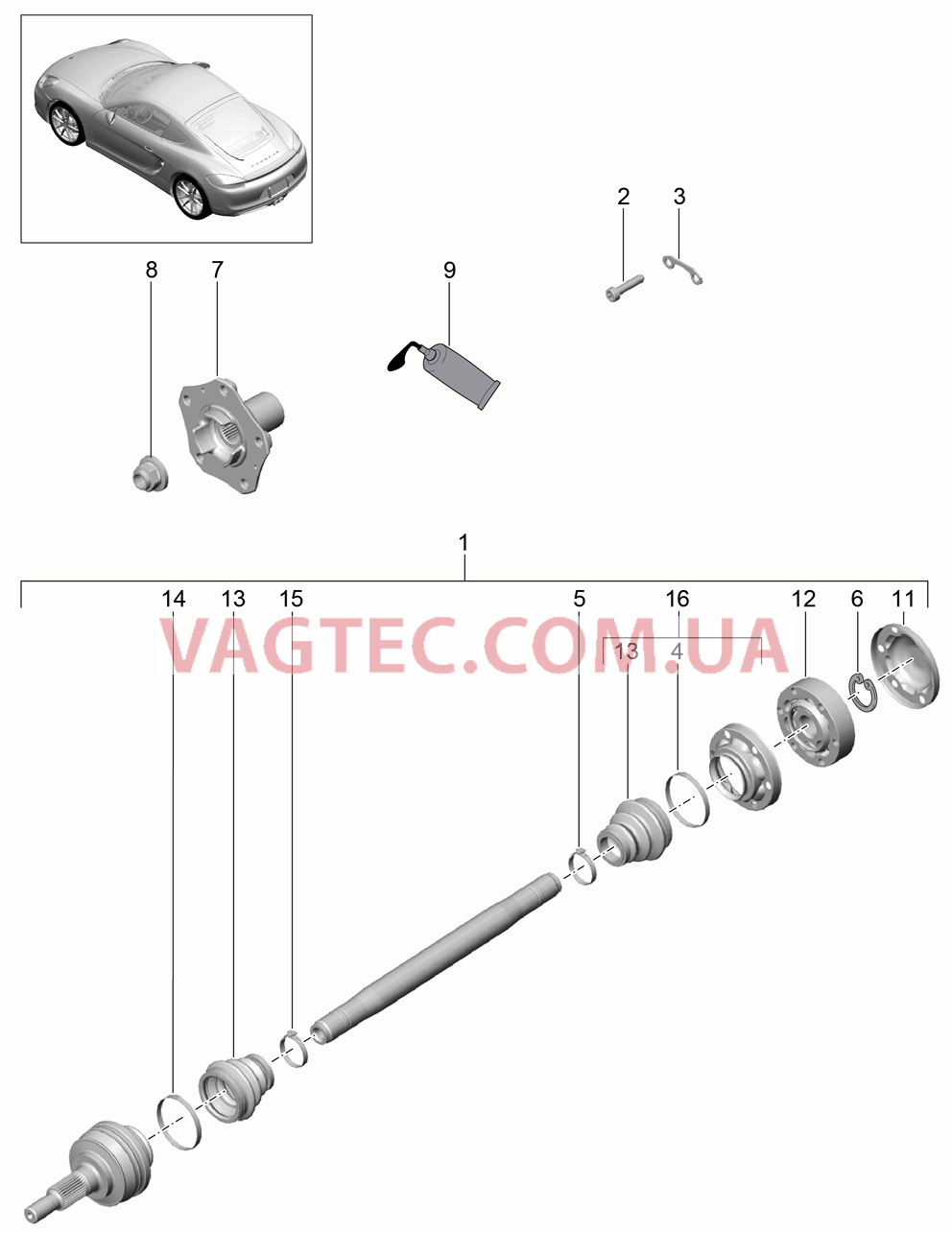 501-005 Шарнирный вал, Ступица для PORSCHE Cayman 2014-2016