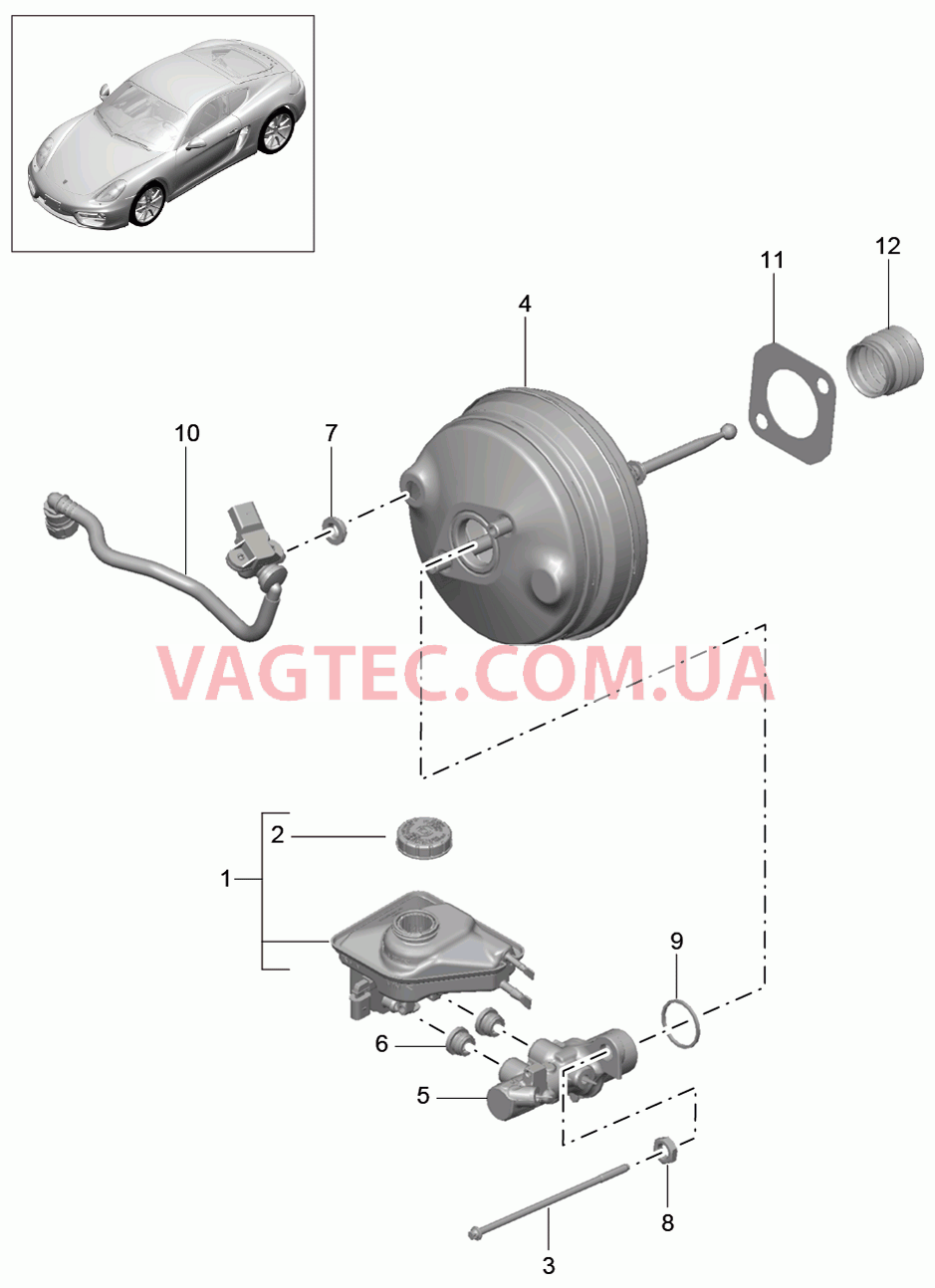 604-000 Главный тормозн.цилиндр, Тормозной усилитель для PORSCHE Cayman 2014-2016