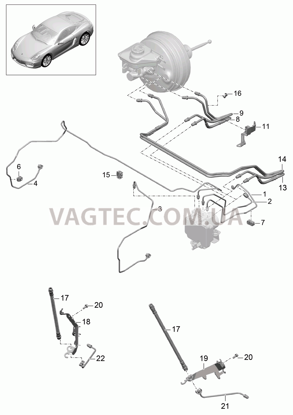 604-005 Тормозные магистрали, Передняя часть кузова, передний для PORSCHE Cayman 2014-2016USA