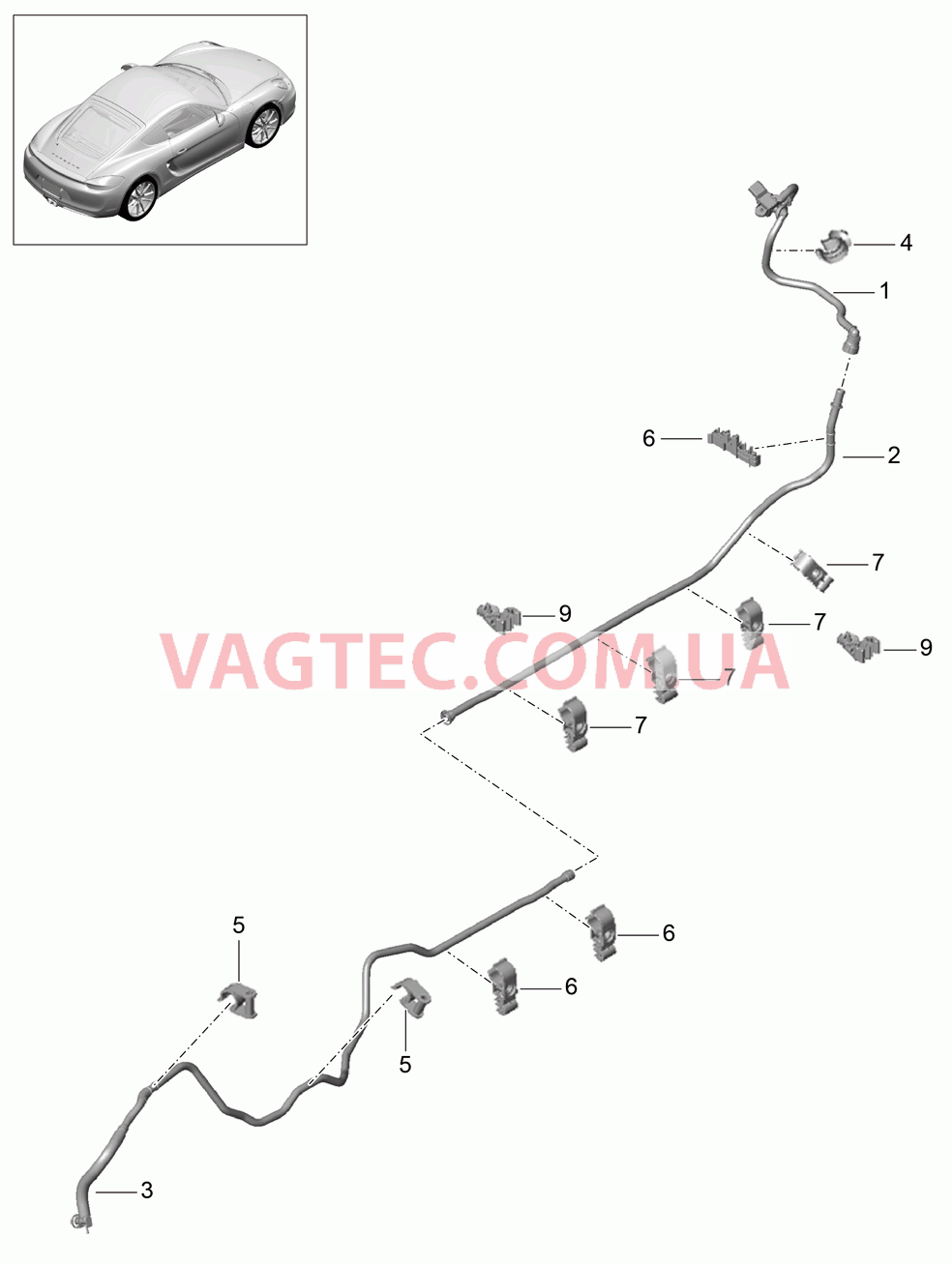604-015 Вакуумный трубопровод, Тормозной усилитель, передний, средний, задний для PORSCHE Cayman 2014-2016