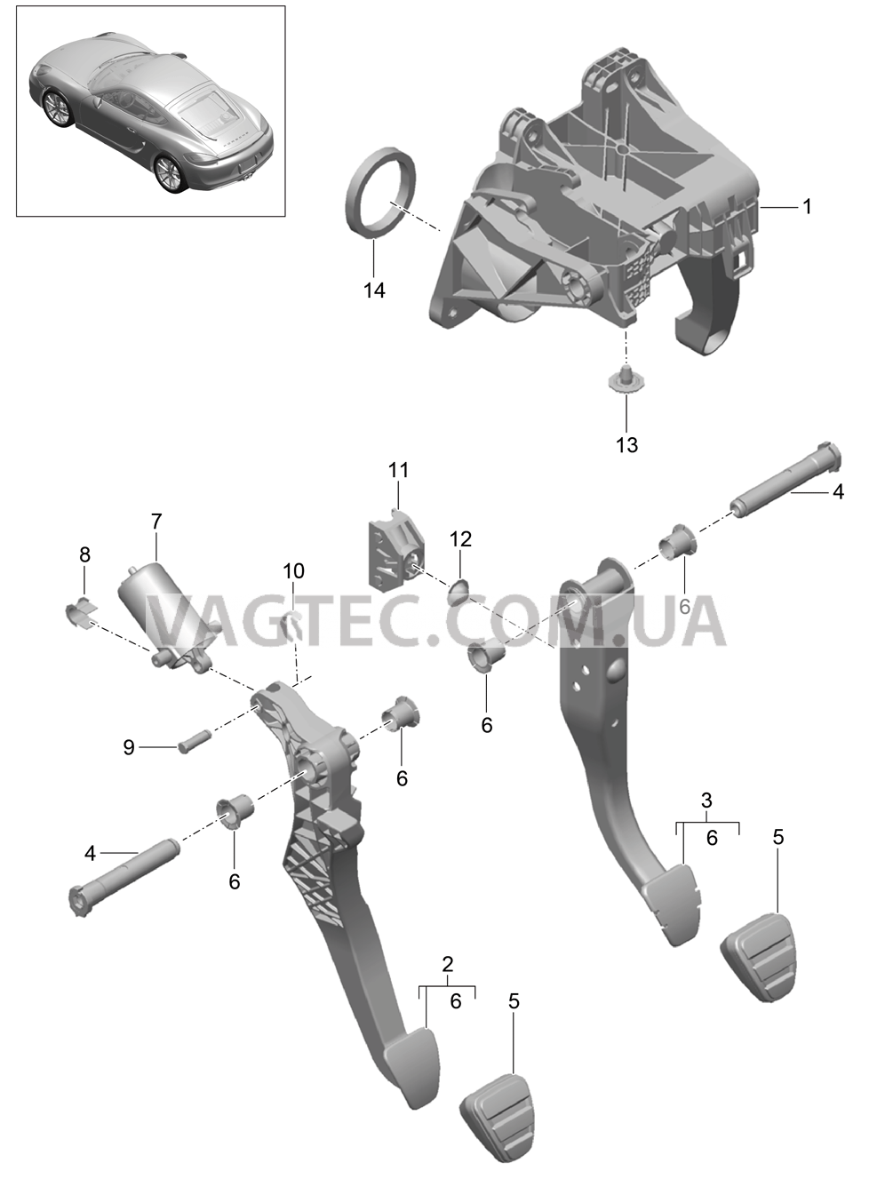 702-000 Педальный механизм для PORSCHE Cayman 2014-2016USA