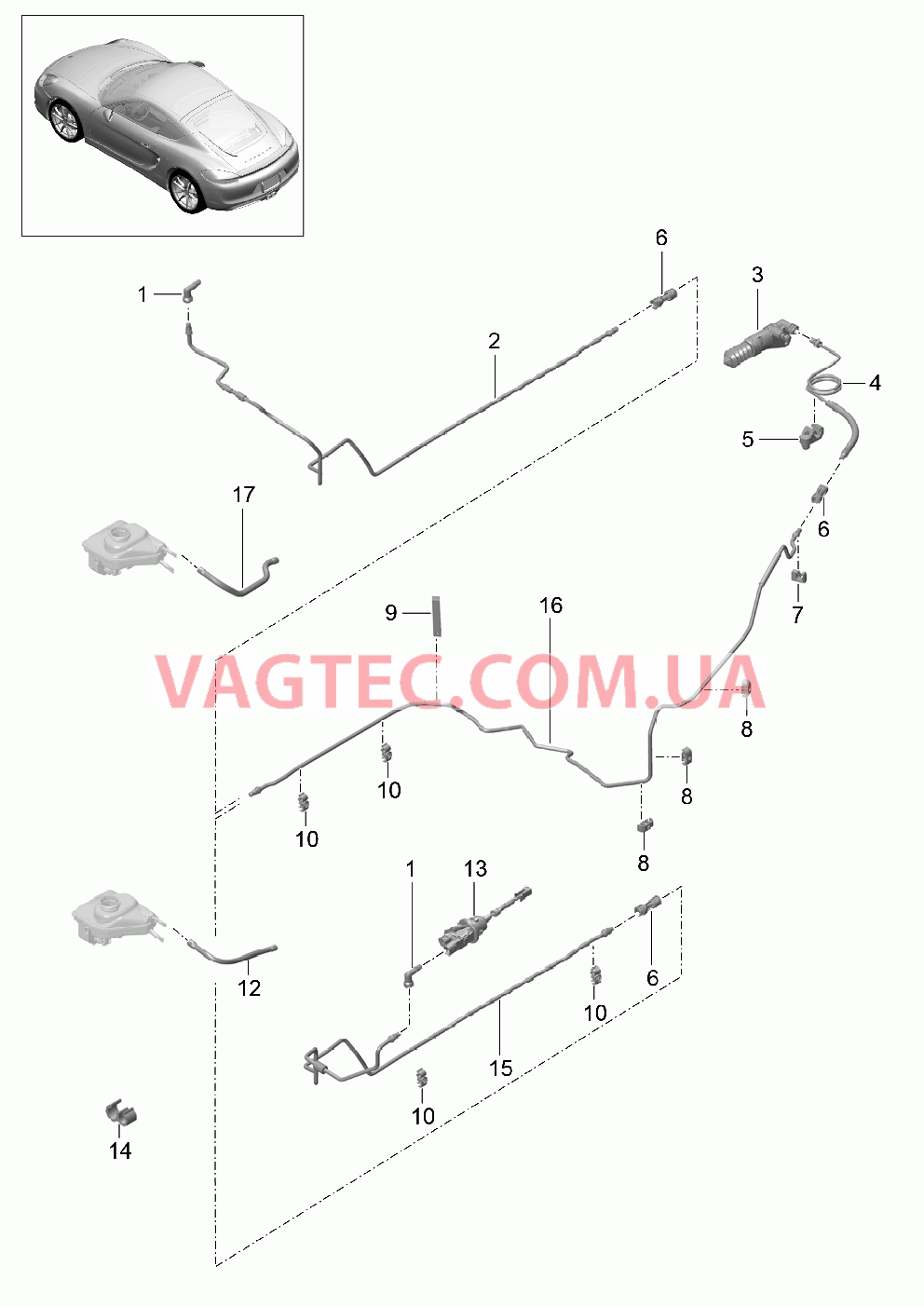 702-008 Нажат.на педаль сцепления, Датчик цилиндра сцепления, Рабочий цилиндр сцепления, Линии для PORSCHE Cayman 2014-2016USA