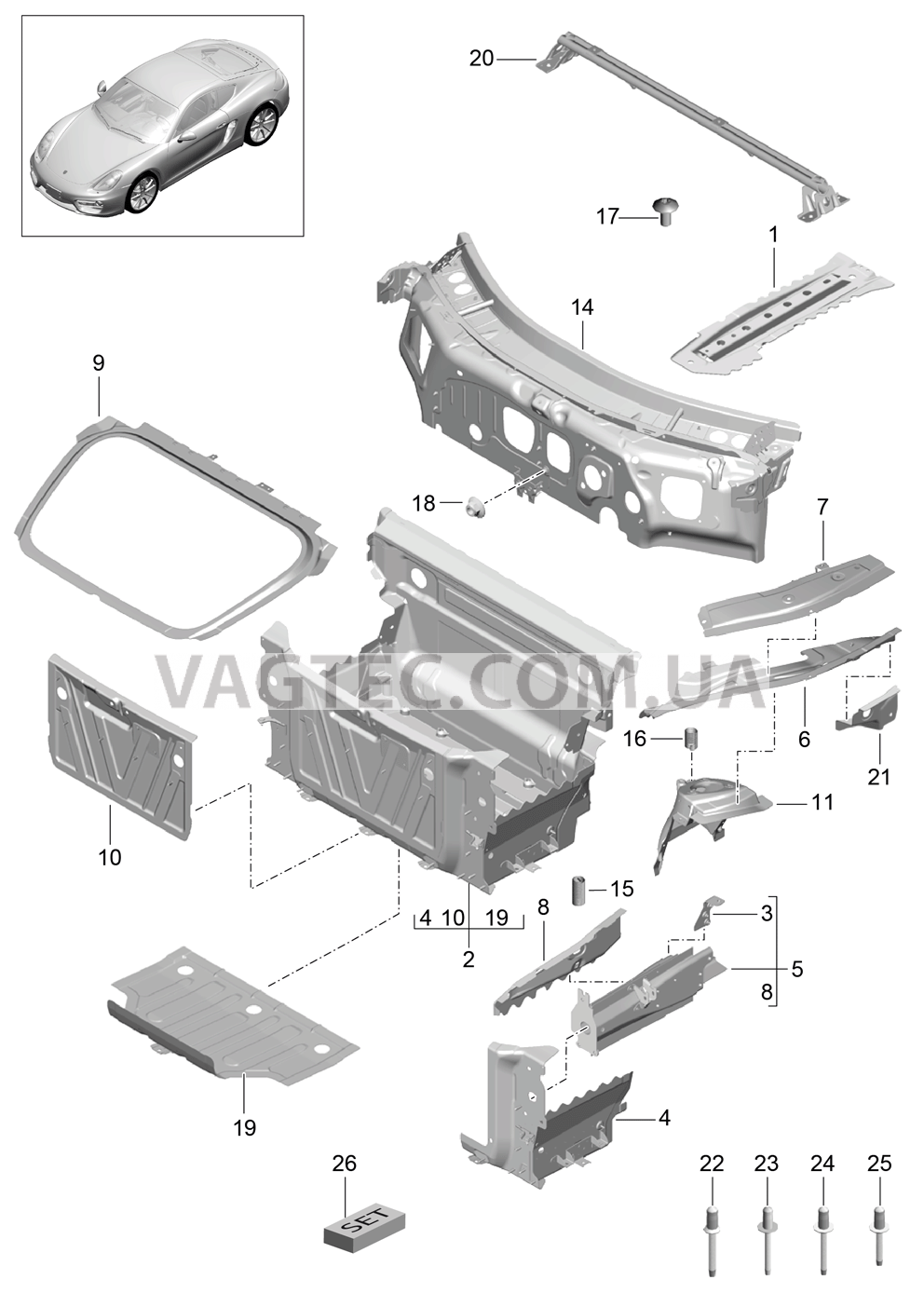 801-010 Передняя часть кузова, Отдельные детали для PORSCHE Cayman 2014-2016USA