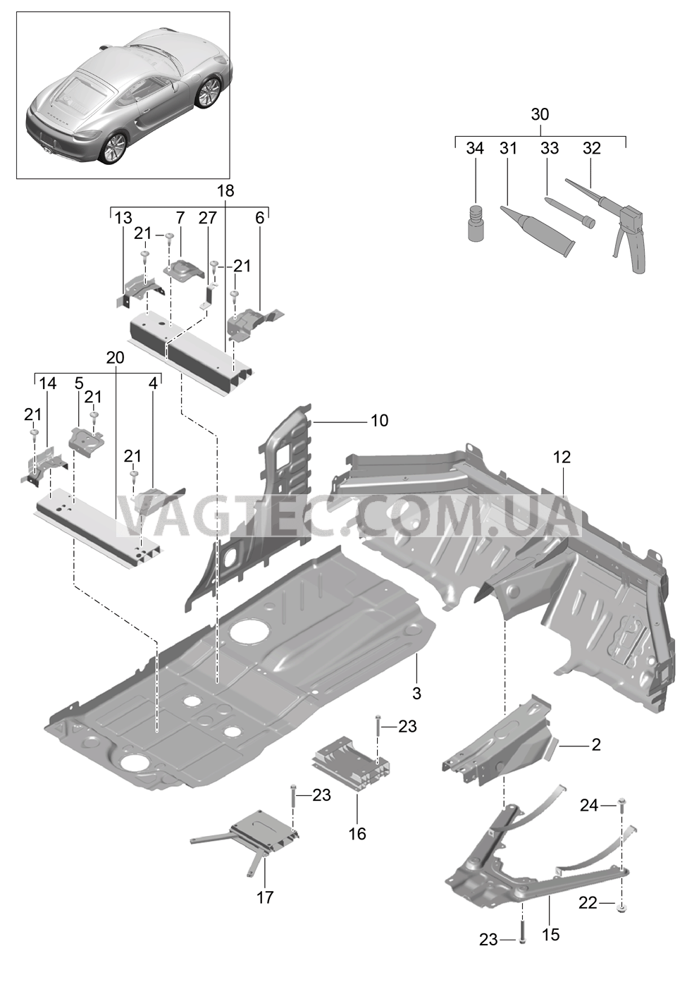 801-020 Днище, средний для PORSCHE Cayman 2014-2016