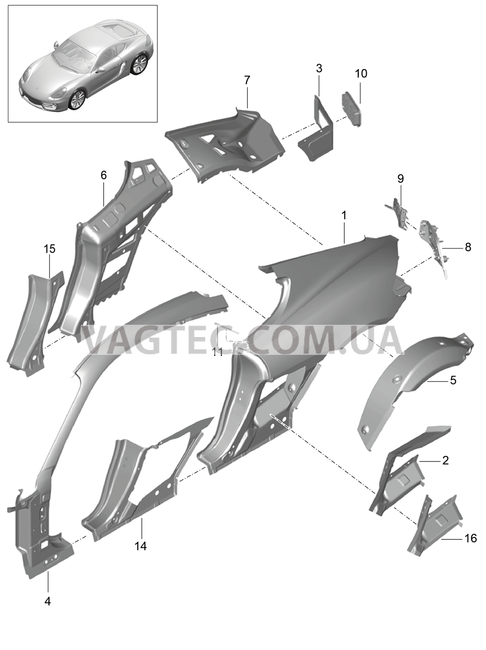 801-050 Боковая часть для PORSCHE Cayman 2014-2016