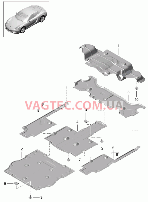 801-070 Обшивка, Днище кузова для PORSCHE Cayman 2014-2016