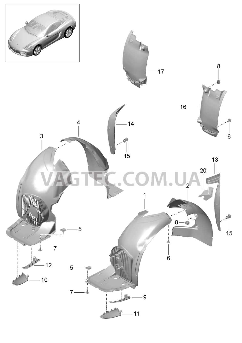 801-075 Обивки, Колесная ниша для PORSCHE Cayman 2014-2016USA