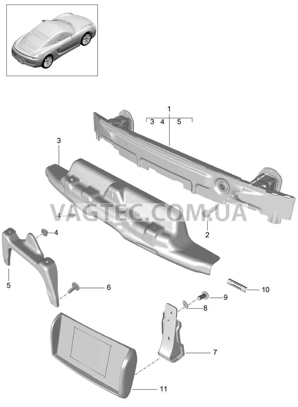 802-030 Кронштейн бампера, задний для PORSCHE Cayman 2014-2016USA