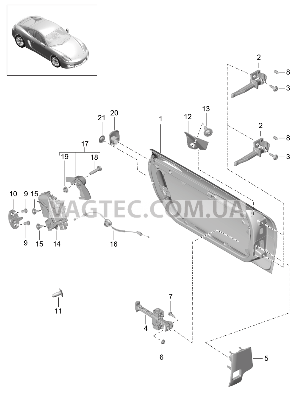 804-000 Структура двери, Встраиваемые детали, Замок двери для PORSCHE Cayman 2014-2016USA