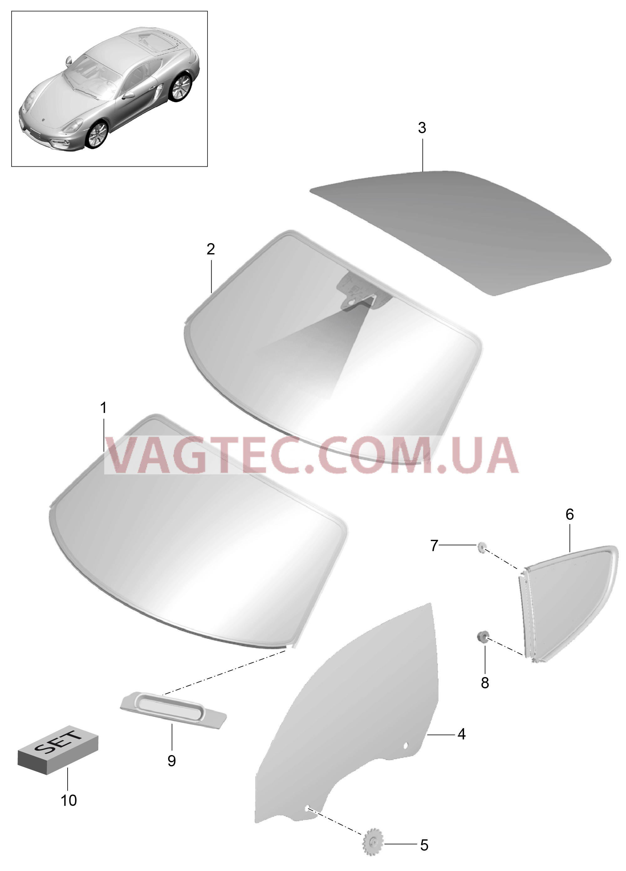 805-000 Остекление для PORSCHE Cayman 2014-2016USA