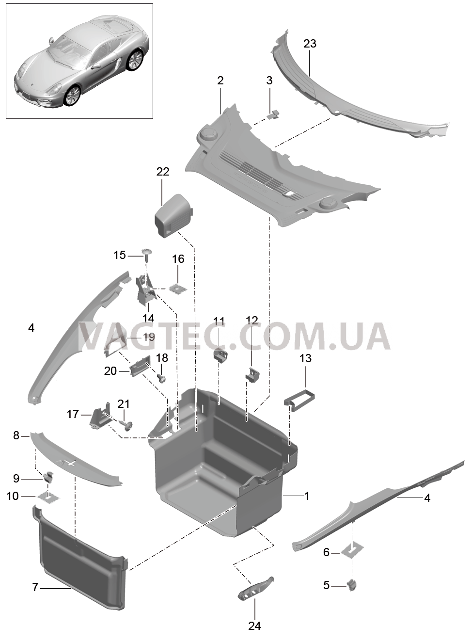 807-000 Багажный отсек, передний для PORSCHE Cayman 2014-2016USA