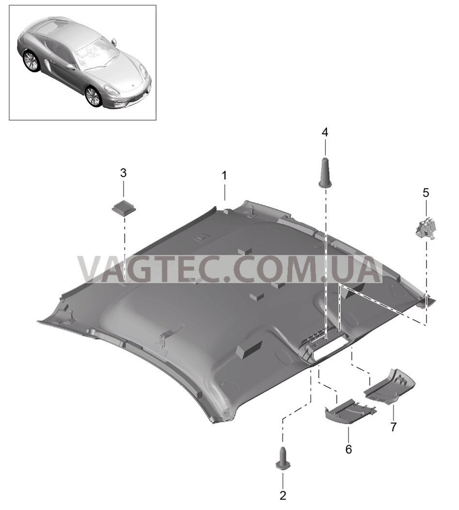 807-008 Обшивка потолка для PORSCHE Cayman 2014-2016