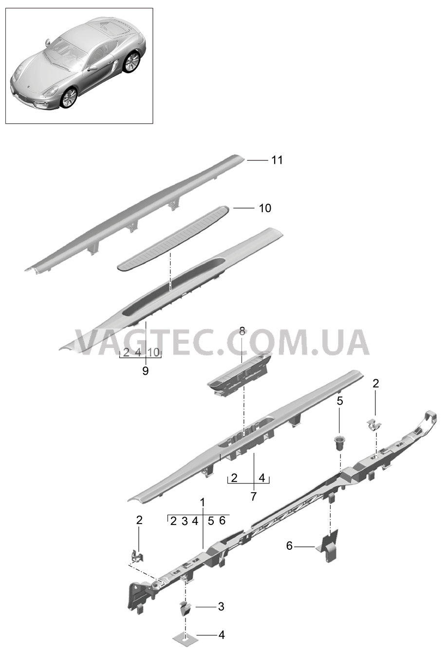 807-015 Обшивка, Порог для PORSCHE Cayman 2014-2016