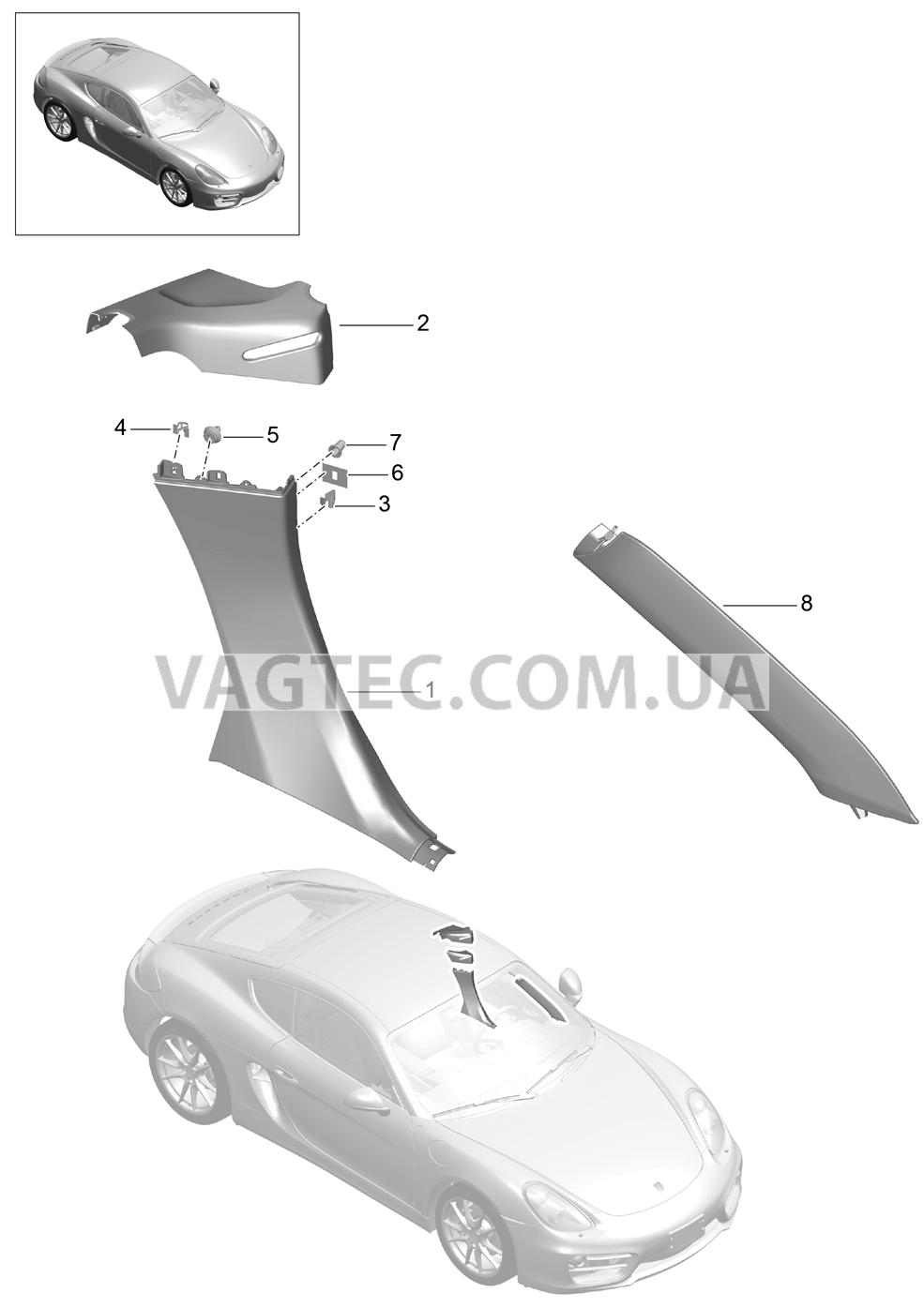 807-020 Боков.обшивка, Стойка А, Стойка В для PORSCHE Cayman 2014-2016