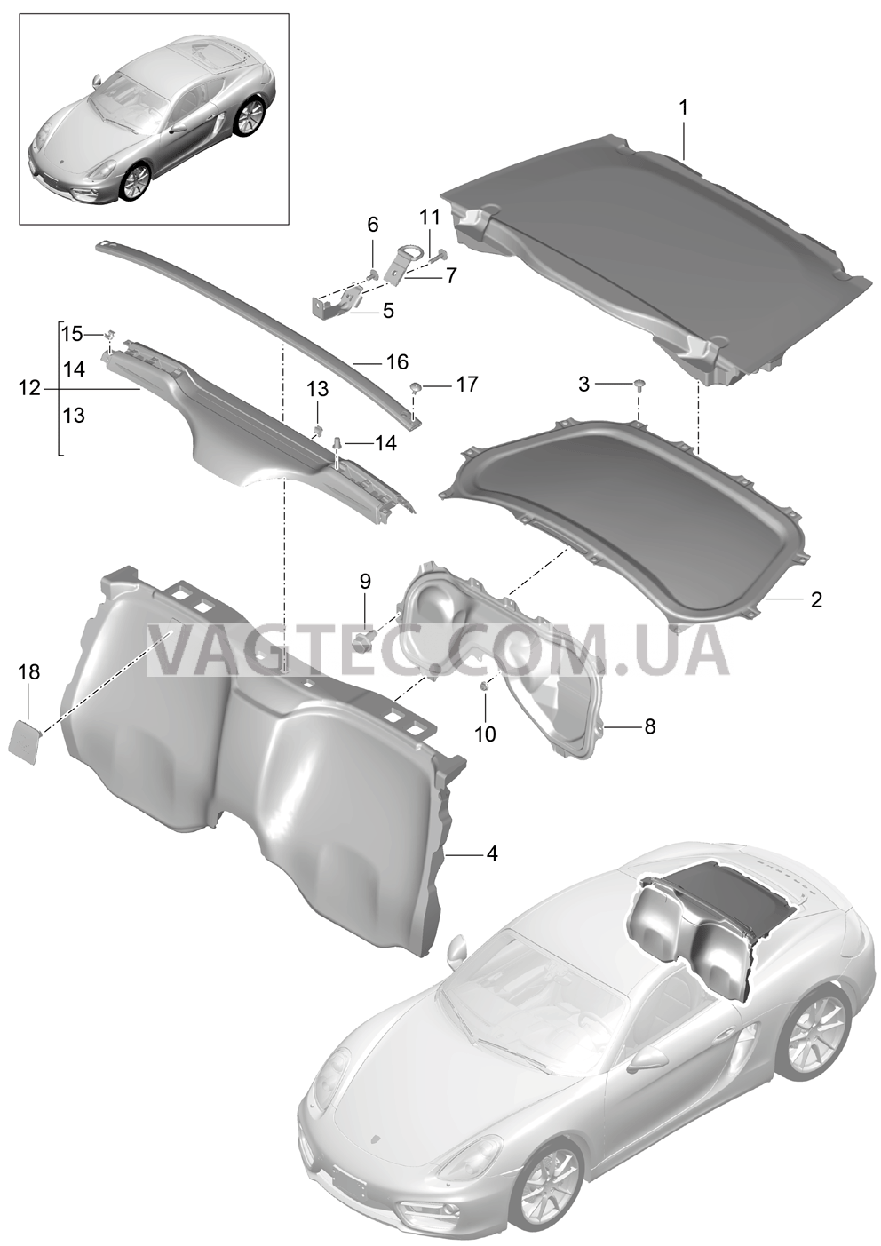 807-025 Обивки, Моторный отсек для PORSCHE Cayman 2014-2016USA