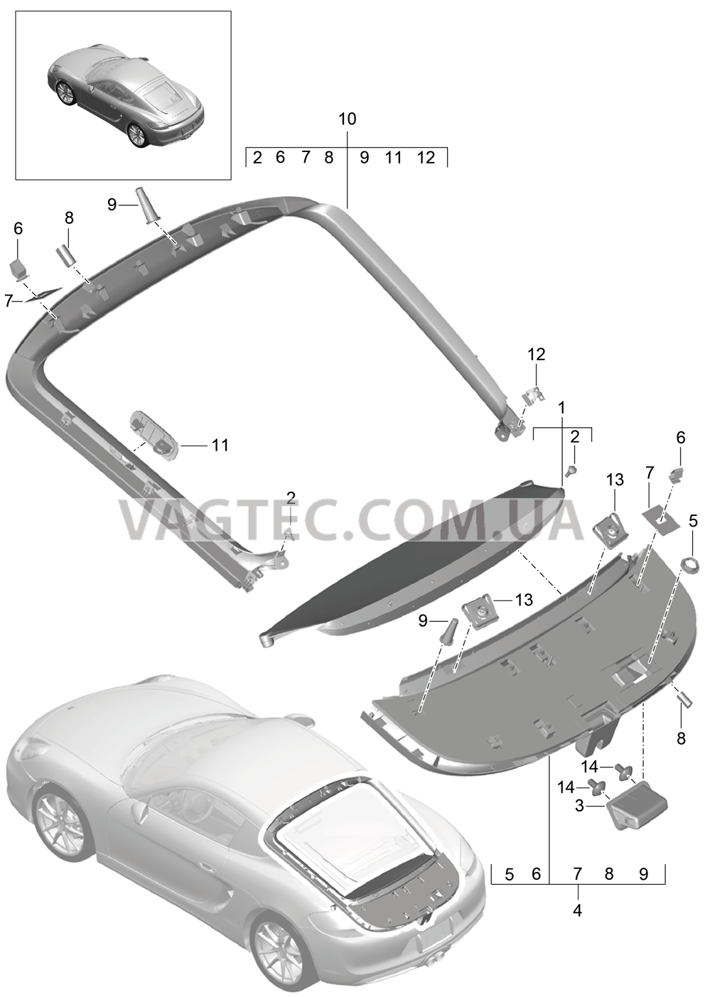 807-035 Обшивка, Крышка багажн.отсека для PORSCHE Cayman 2014-2016USA