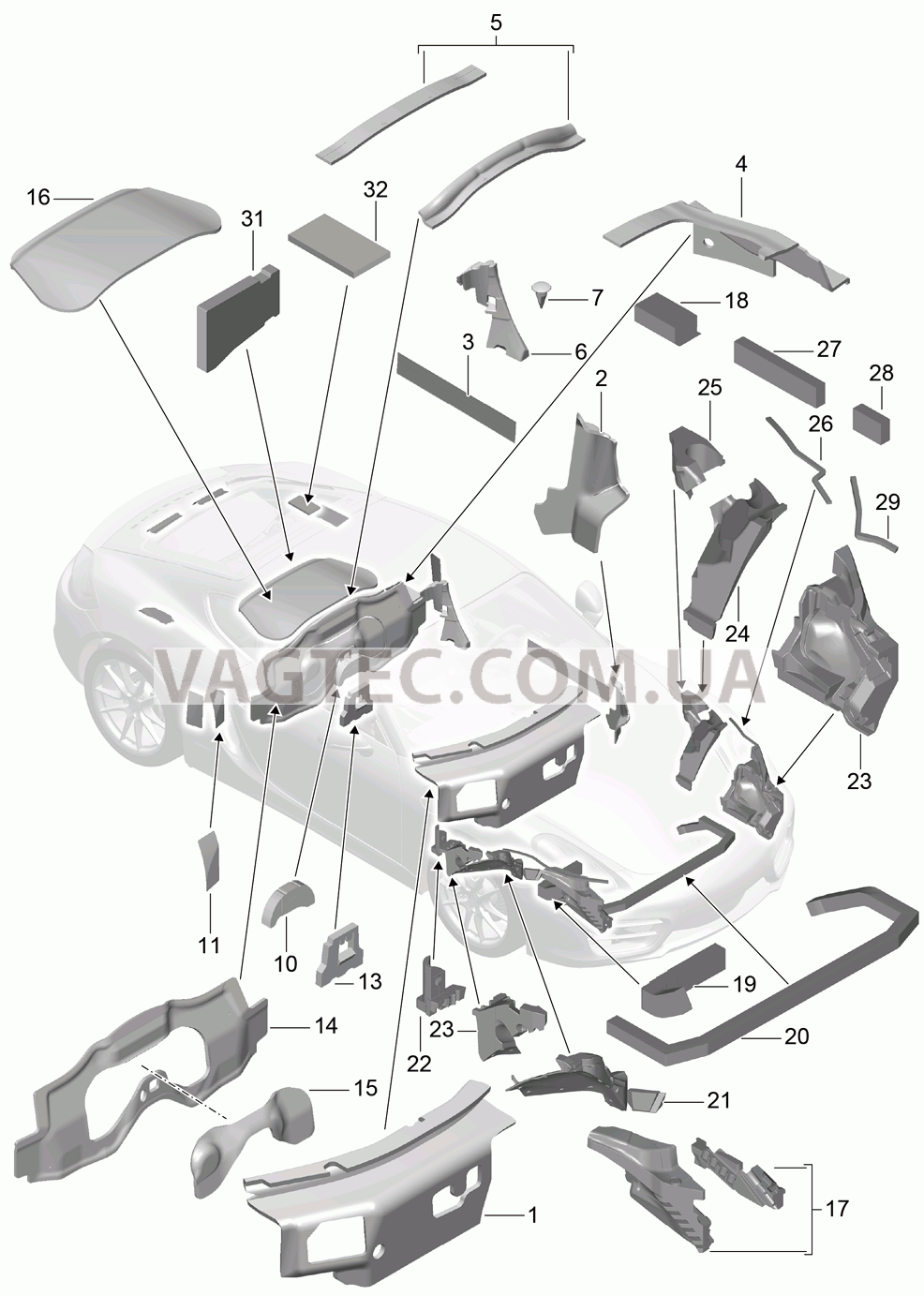 807-080 Кузов, Звукоизоляция 1 для PORSCHE Cayman 2014-2016