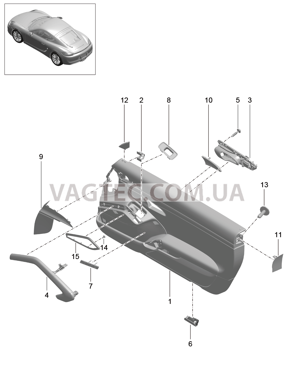 808-006 Обшивка двери, Детали, Кожезаменитель, Кожан. пакет
						
						-I981/I788, I811/980 для PORSCHE Cayman 2014-2016