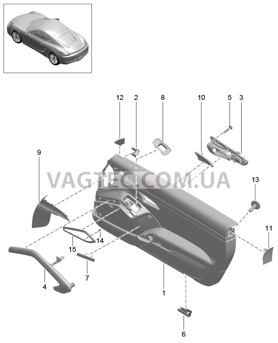 808-065 Обшивка двери, Кожа, Детали, Декоративн.панель, в, Цвет кузова, окрашен.
						
						IXWE/788/981 для PORSCHE Cayman 2014-2016USA