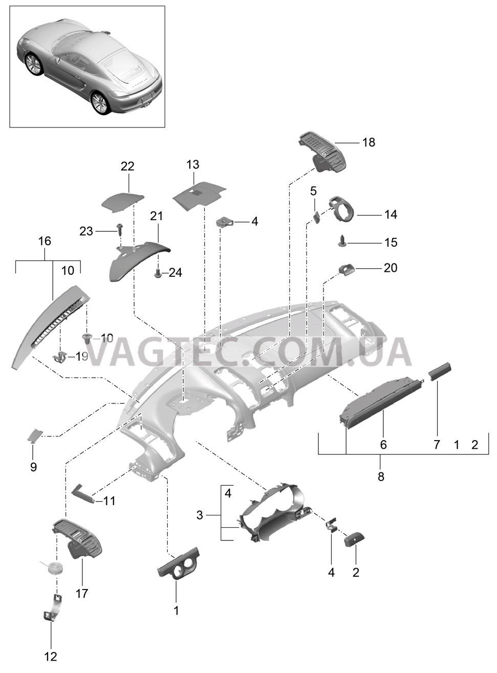 809-005 Детали, Облицовка передней панели, Верхняя часть для PORSCHE Cayman 2014-2016USA