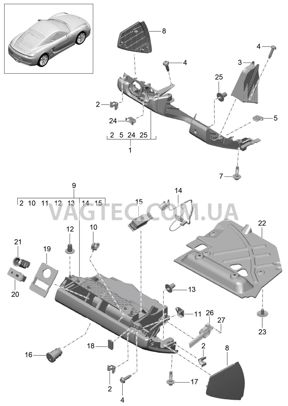 809-010 Перчаточный ящик, и, Обшивка, Сторона водителя для PORSCHE Cayman 2014-2016