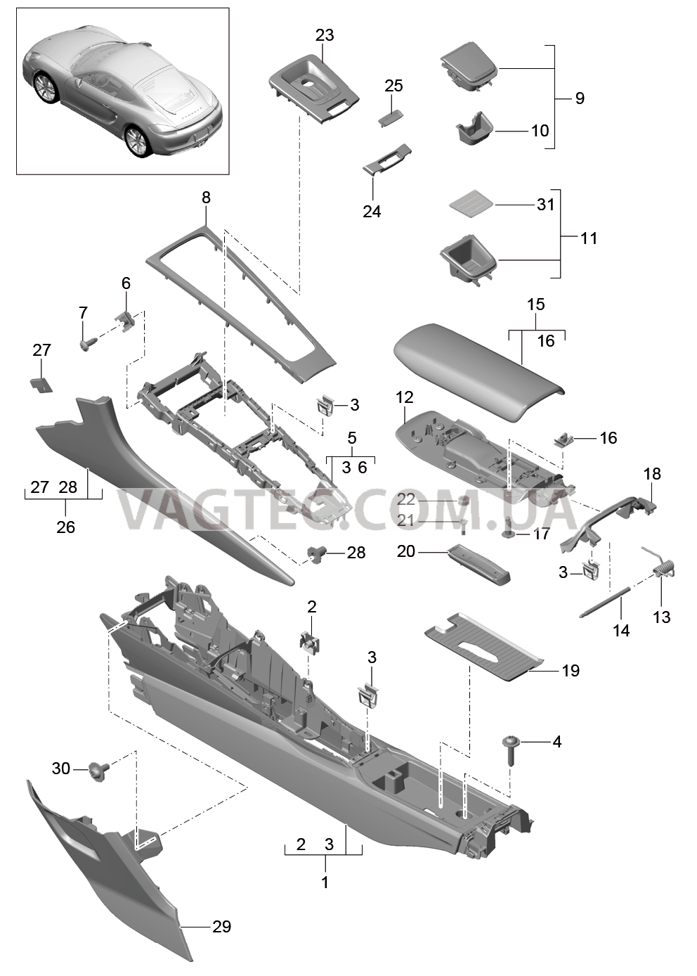 809-020 Центральная консоль для PORSCHE Cayman 2014-2016USA