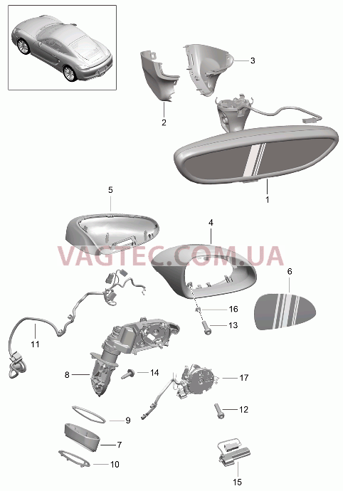 809-050 Салон.зеркало задн.вида, Наружн.зеркало задн.вида для PORSCHE Cayman 2014-2016USA