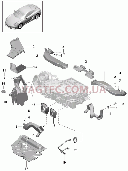 813-005 Воздуховод, Воздухораспределитель для PORSCHE Cayman 2014-2016USA