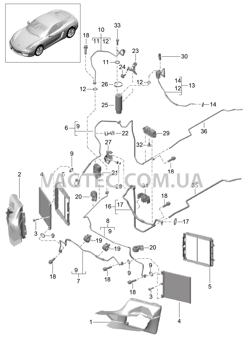 813-020 Циркуляция охлаждающей жидкости, передний для PORSCHE Cayman 2014-2016USA