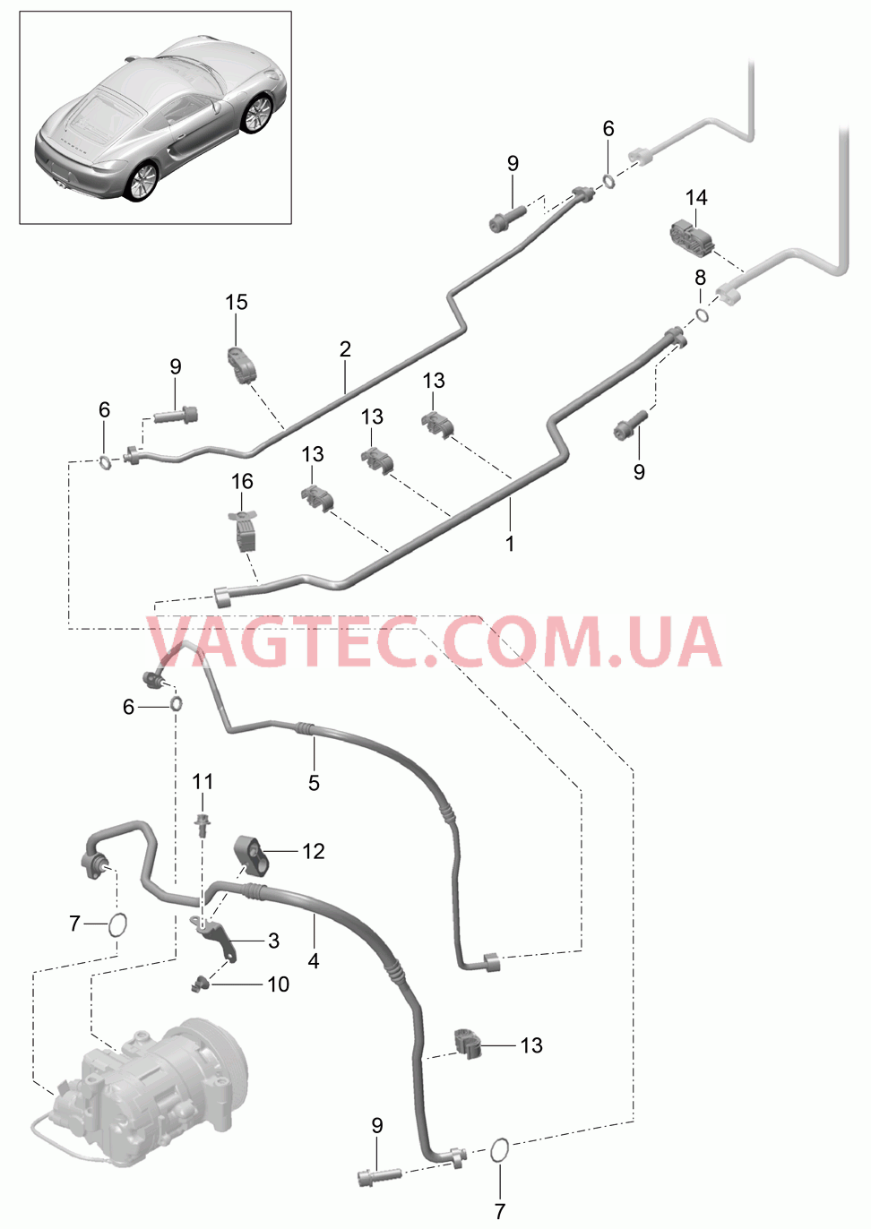 813-025 Циркуляция охлаждающей жидкости, Днище кузова, и, Задняя подвеска для PORSCHE Cayman 2014-2016