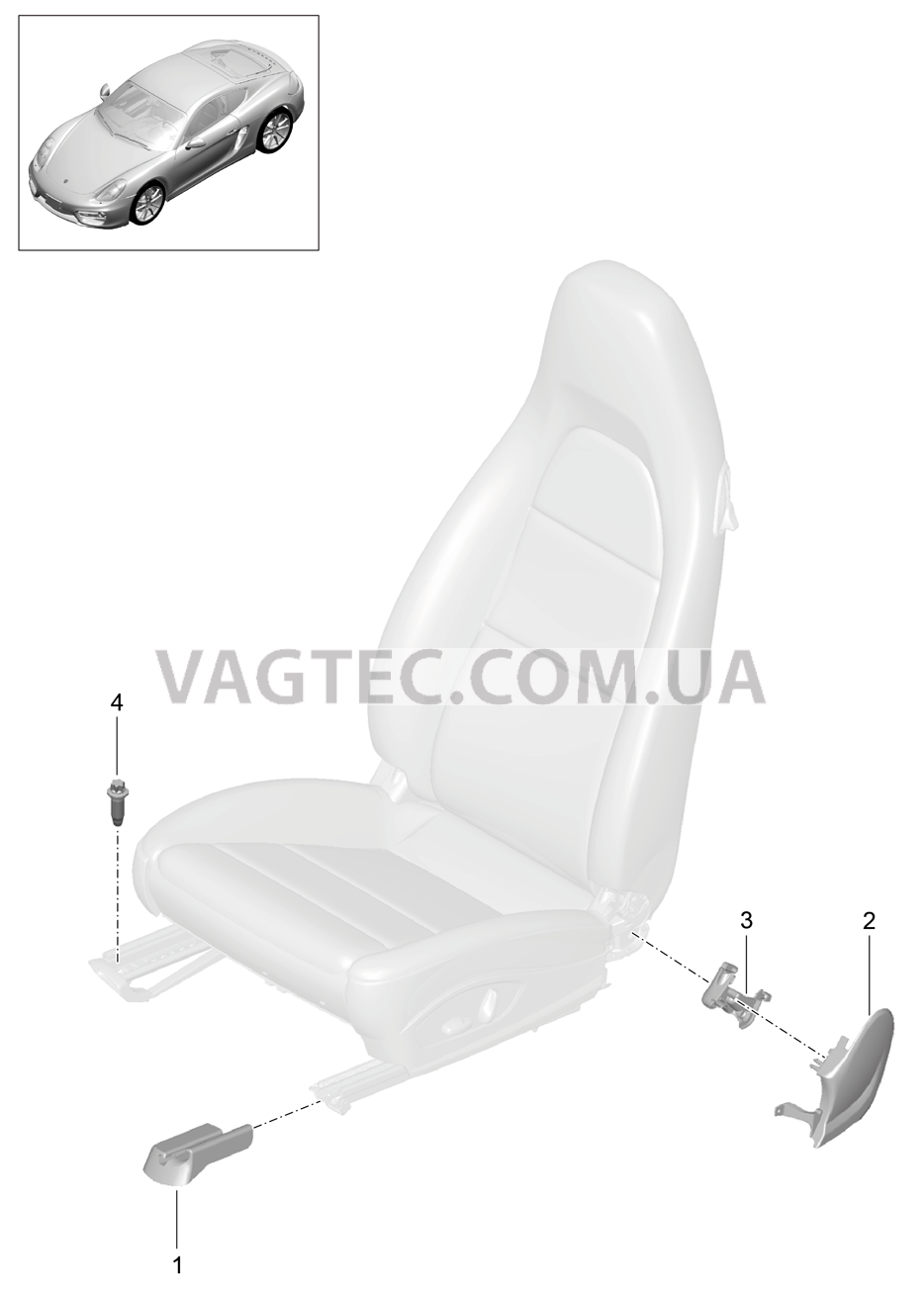 817-000 Переднее сиденье, полный, Спортивное сиденье, Не поставляется, Панель, Предохранит.направляющ. для PORSCHE Cayman 2014-2016