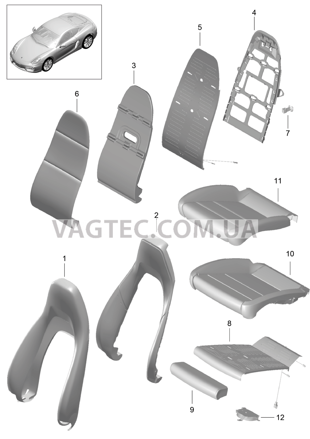 817-002 Пенопласт.комп., Покрытие, Спортивное сиденье для PORSCHE Cayman 2014-2016