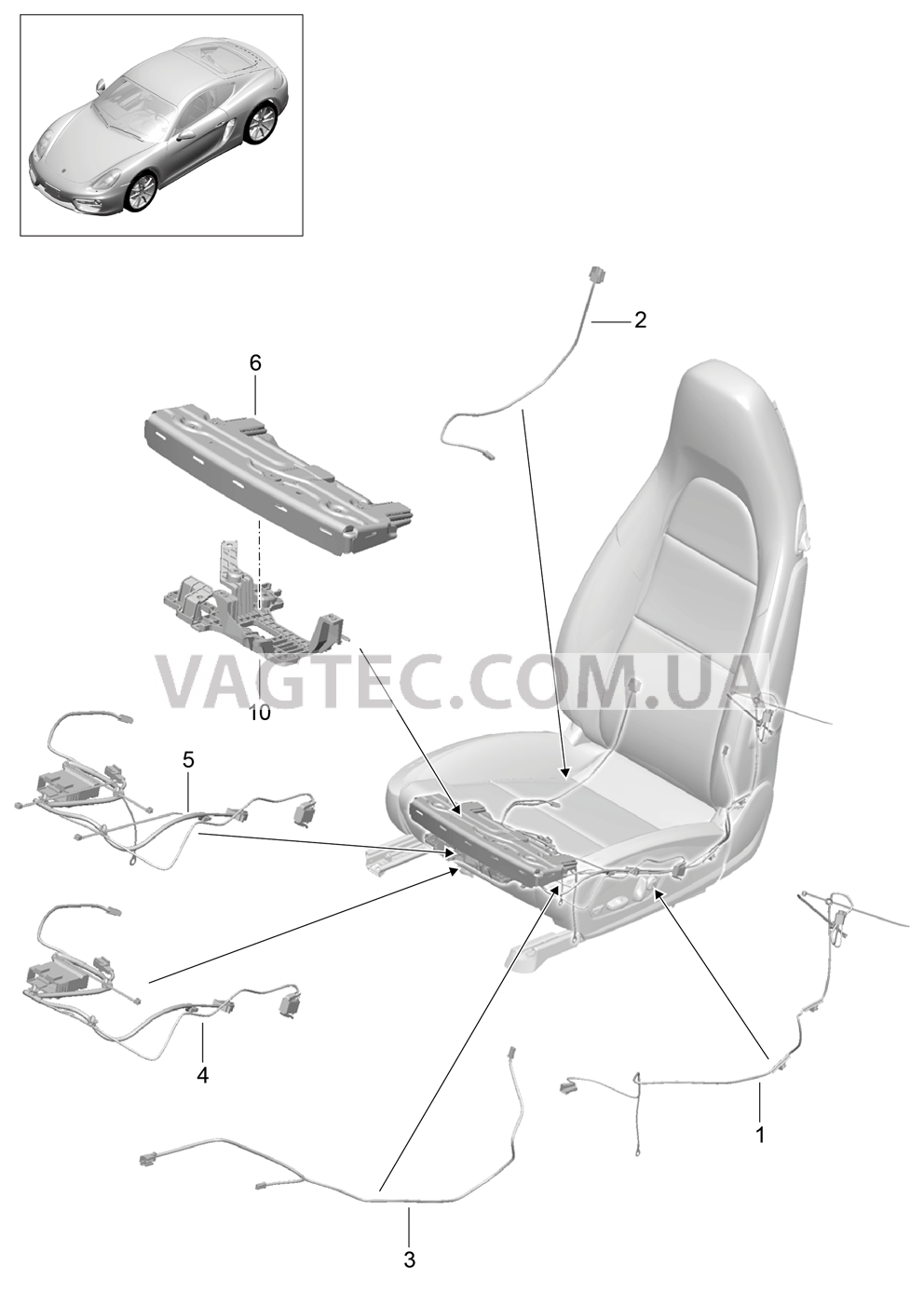 817-010 Жгуты проводов, Выключатель, Блок управления, Электродвигатель, Спортивное сиденье для PORSCHE Cayman 2014-2016