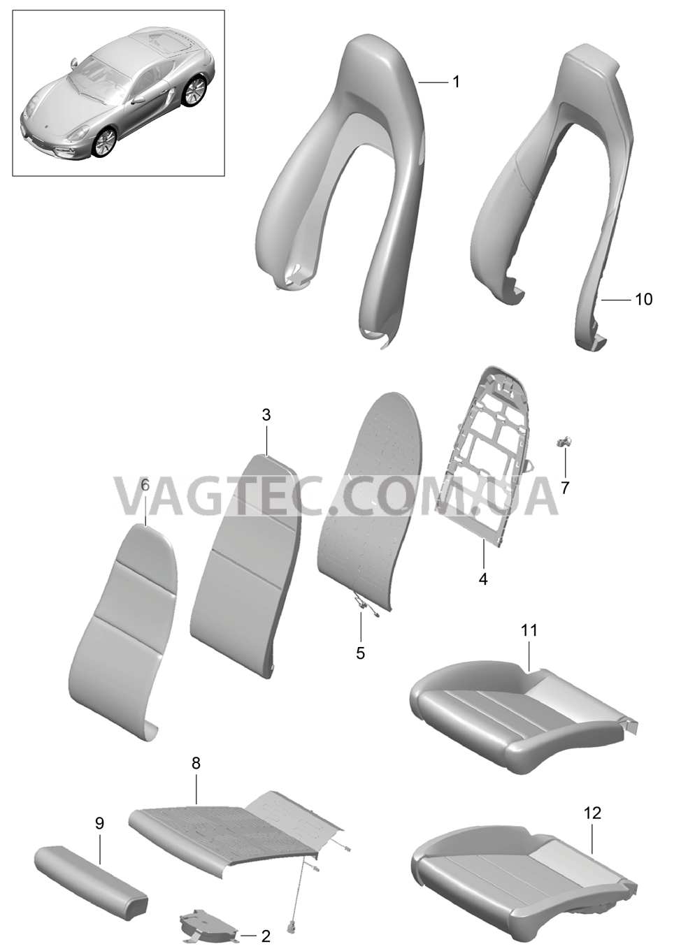 817-017 Пенопласт.комп., Покрытие, Спортивное сиденье PLUS для PORSCHE Cayman 2014-2016USA