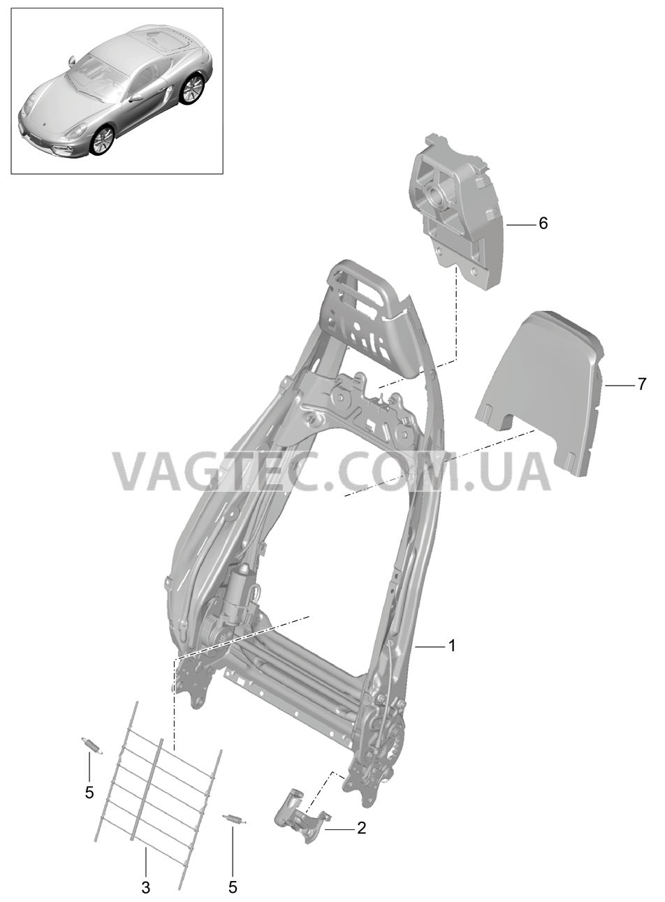 817-021 Каркас спинки, Спортивное сиденье PLUS, Детали для PORSCHE Cayman 2014-2016