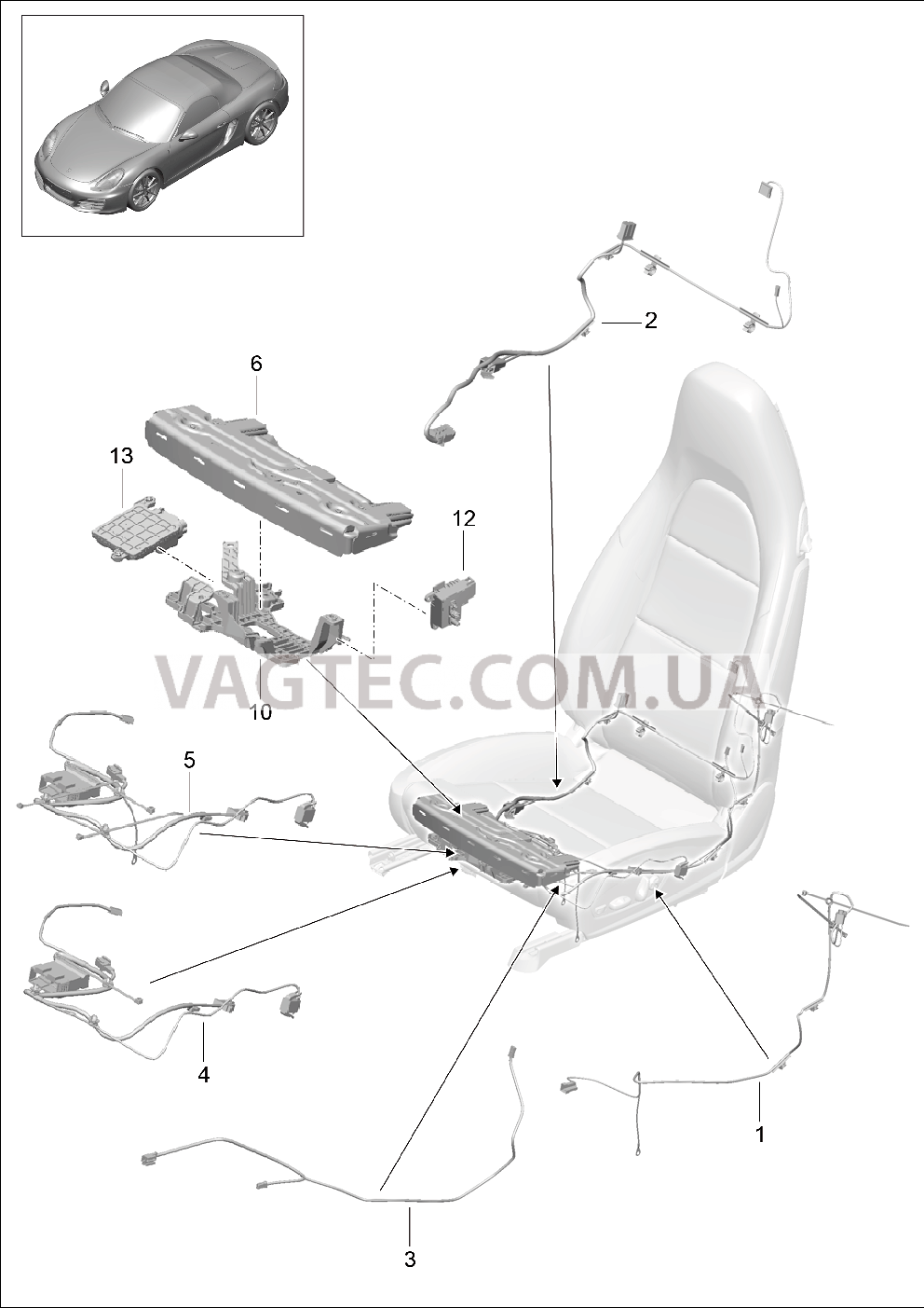 817-025 Жгуты проводов, Выключатель, Блок управления, Электродвигатель, Спортивное сиденье для PORSCHE Cayman 2014-2016
