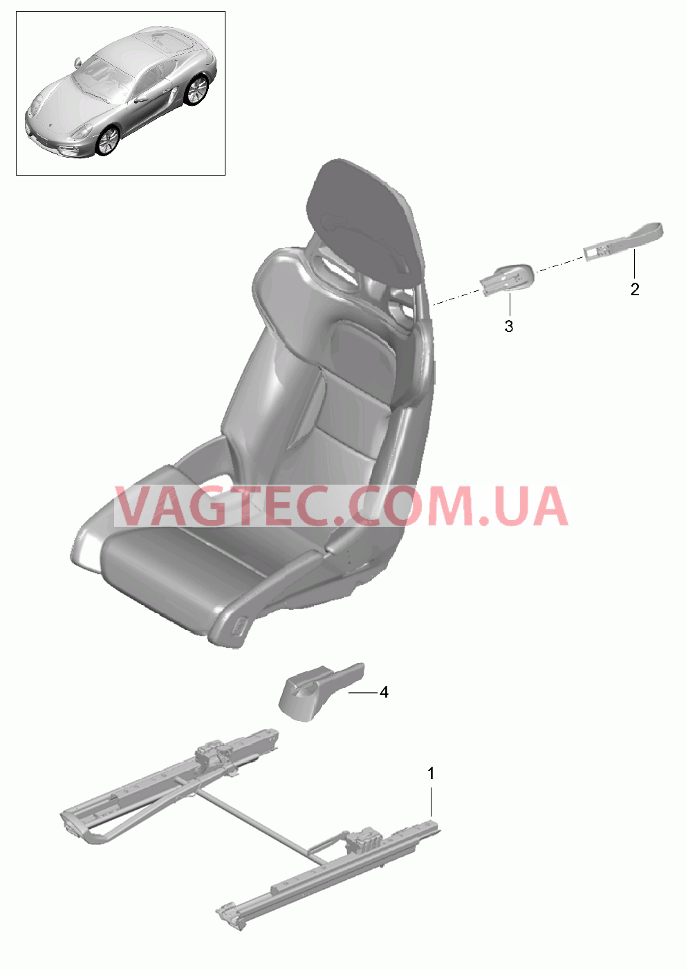 817-060 Ковшеобразное сиденье, складной, полный, Не поставляется для PORSCHE Cayman 2014-2016