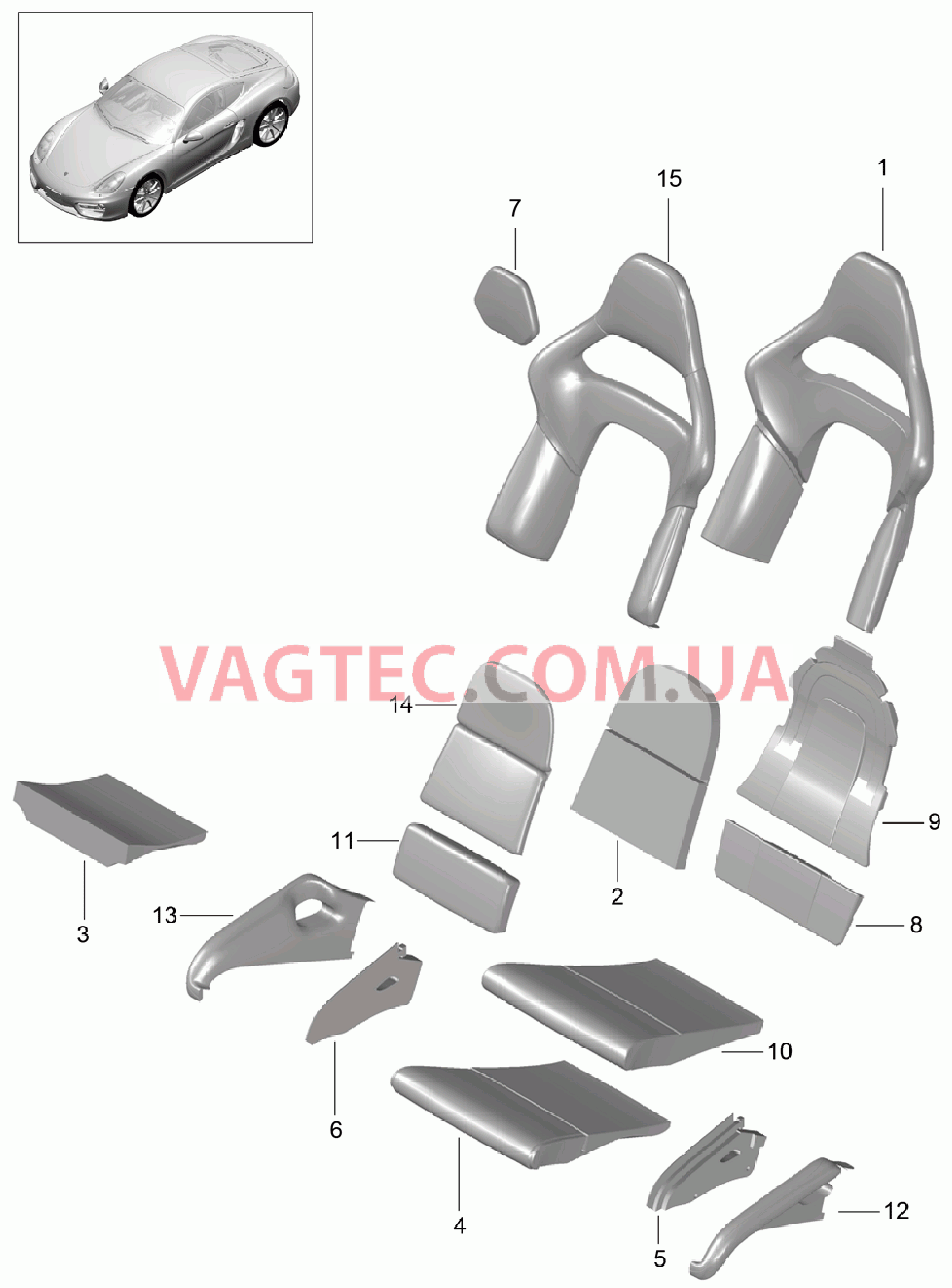 817-062 Пенопласт.комп., Покрытие, подушка и спинка, Ковшеобразное сиденье, складной для PORSCHE Cayman 2014-2016