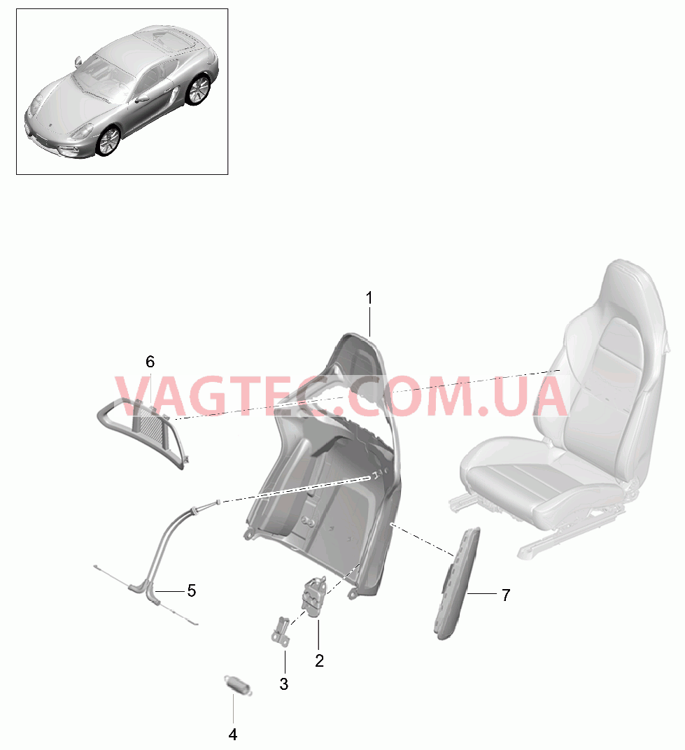 817-066 Каркас спинки, Ковшеобразное сиденье, складной, Детали для PORSCHE Cayman 2014-2016
