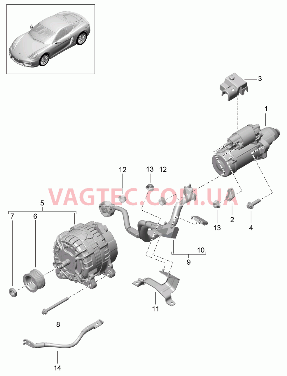 902-005 Стартер, Генератор, Кабель массы для PORSCHE Cayman 2014-2016