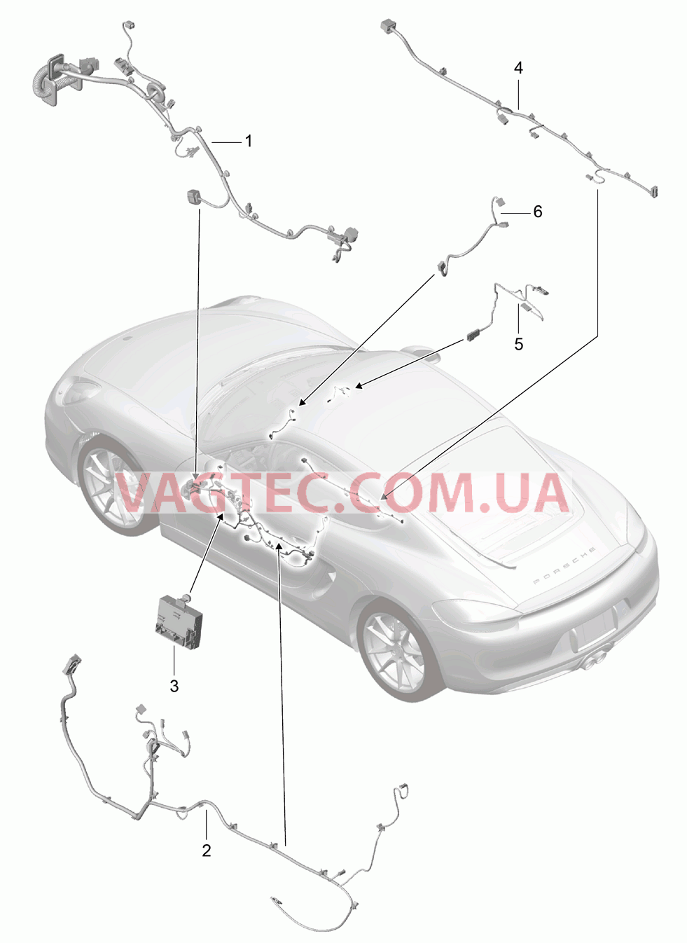 902-015 Жгуты проводов, Двери, Центральная консоль, Перчаточный ящик, Блоки управления, Двери, Секундомер для PORSCHE Cayman 2014-2016USA